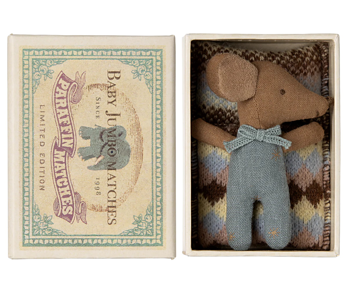 Sleep Wakey Baby Mouse Matchbox - Blue