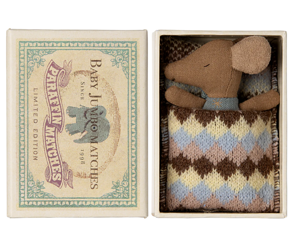 Sleep Wakey Baby Mouse Matchbox - Blue