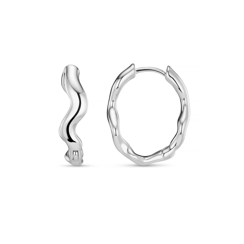 Organic Wave Oval Hoops - Silver