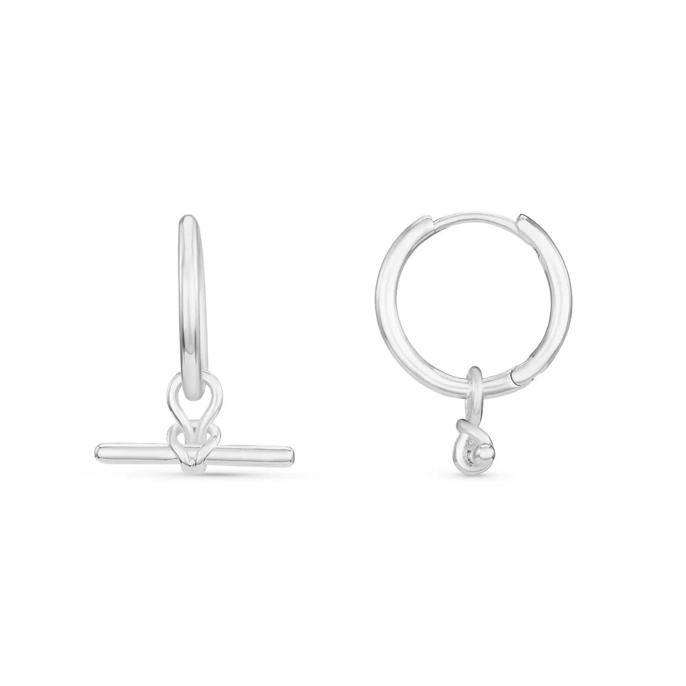 Dainty T-Bar Knot Small Hoop - Silver