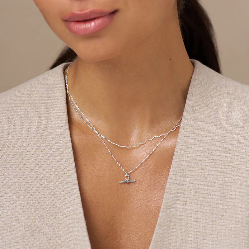 Dainty T-Bar Knot Necklace - Silver