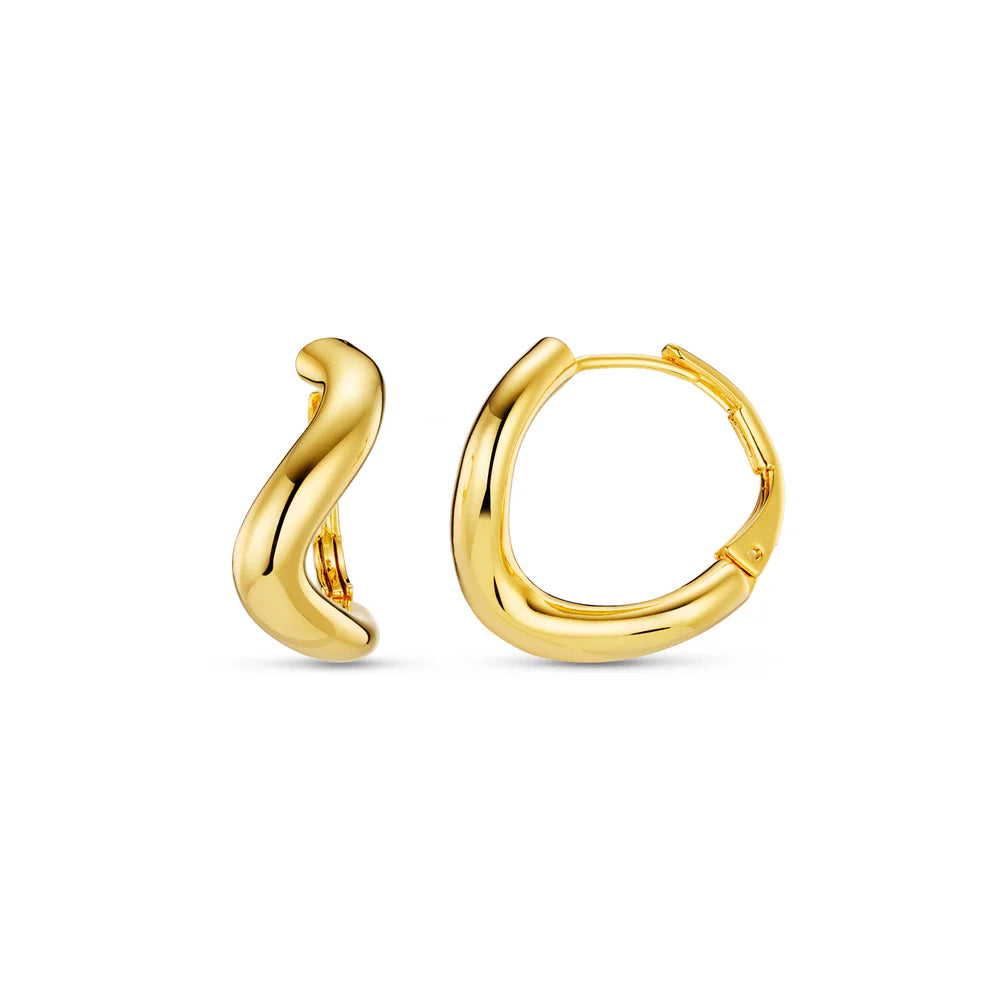 Round Wave Chunky Hoop Earring - Gold