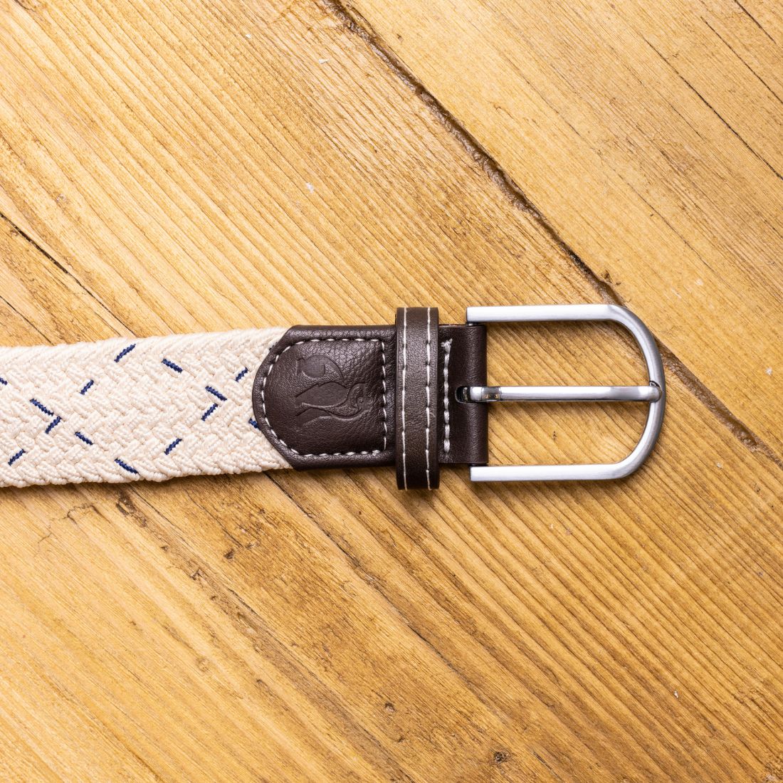 Cream Blue Dot Woven Belt - L