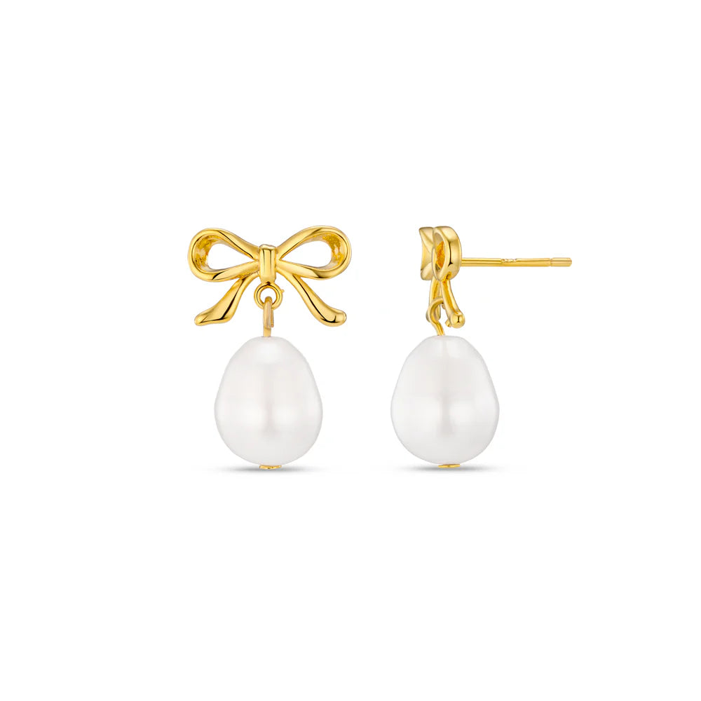 Metal Bow & Pearl Drop Earring