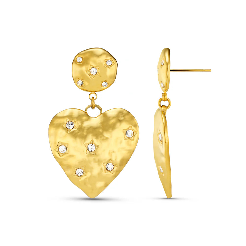 Statement Heart & Scattered Crystal Drop Earrings