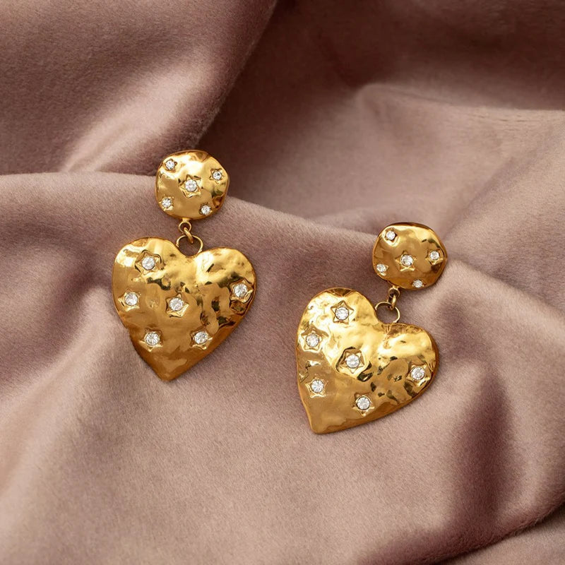 Statement Heart & Scattered Crystal Drop Earrings