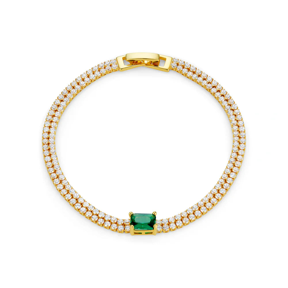 Emerald & Crystal Double Row Tennis Bracelet