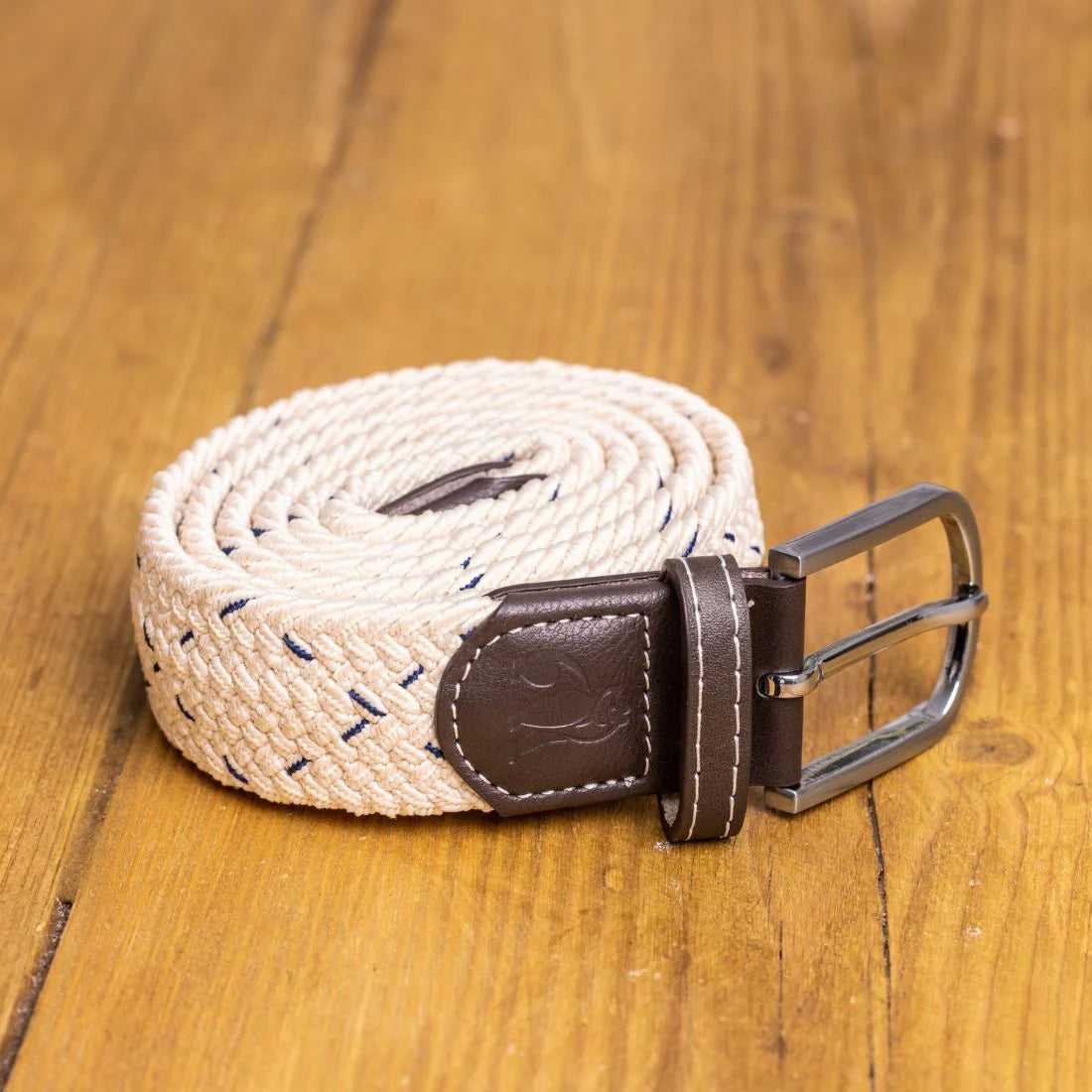 Cream Blue Dot Woven Belt - L