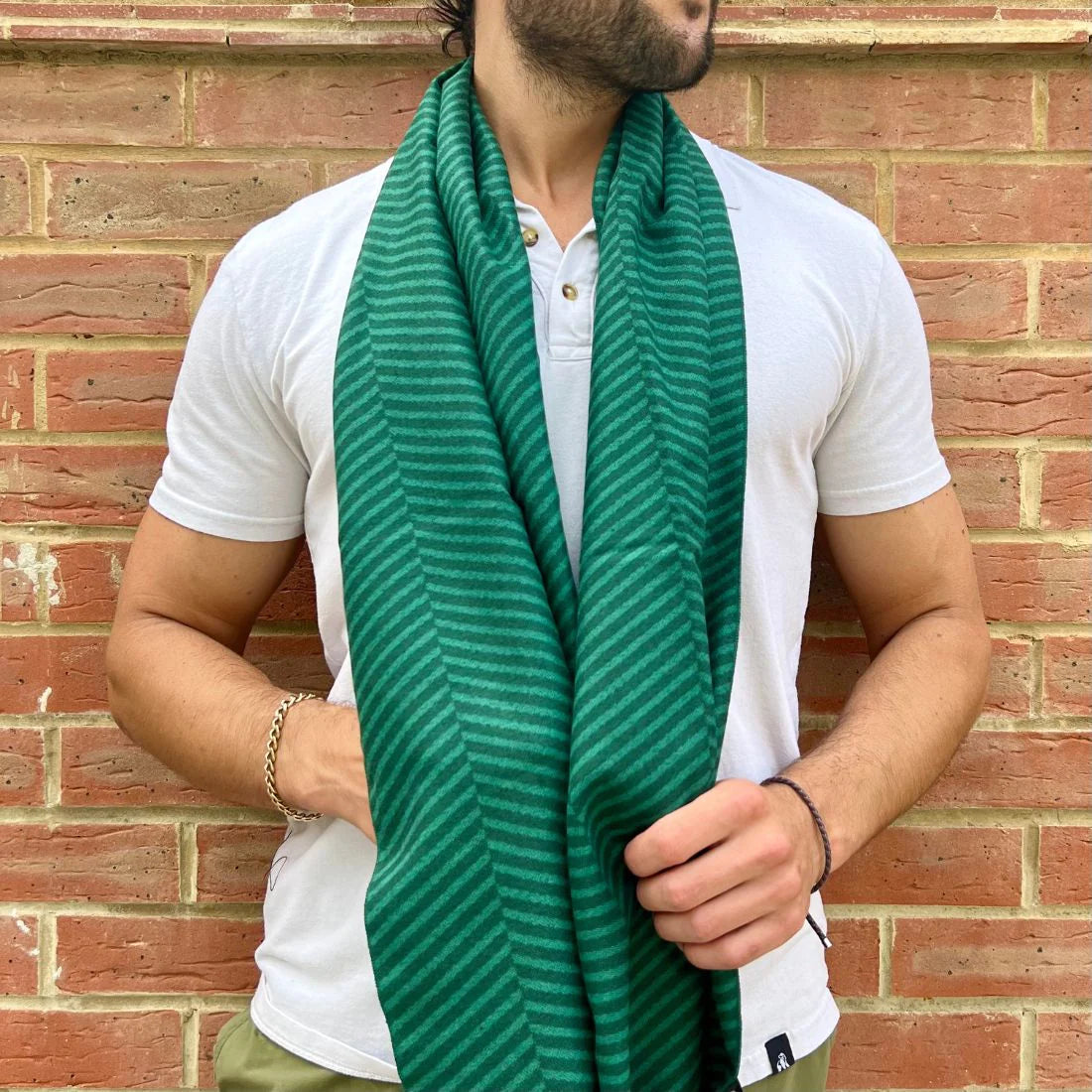 AW23 Green Herringbone Bamboo Scarf