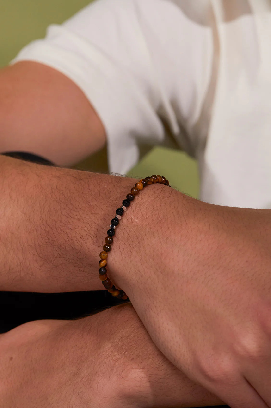 Men's - Tigers Eye & Black Onyx Beaded Bracelet