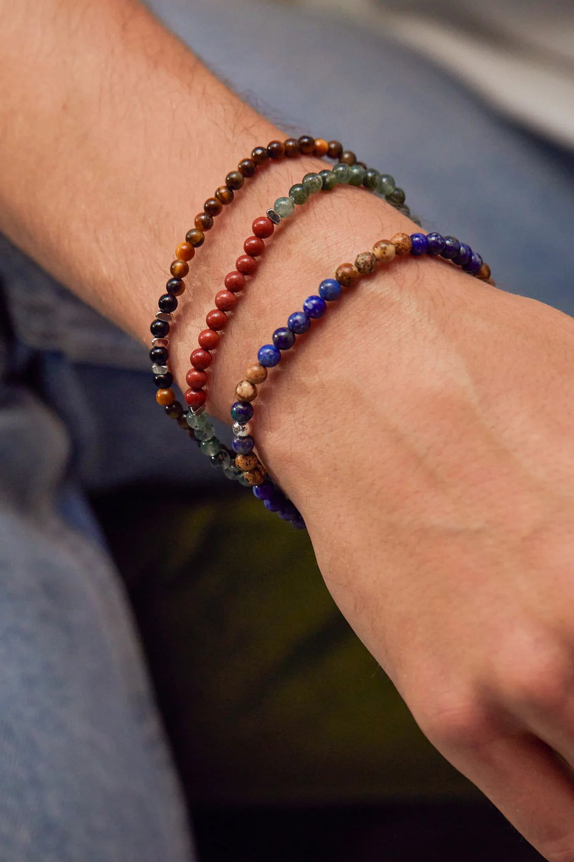 Men's - Moss Agate & Red Jasper Beaded Bracelet