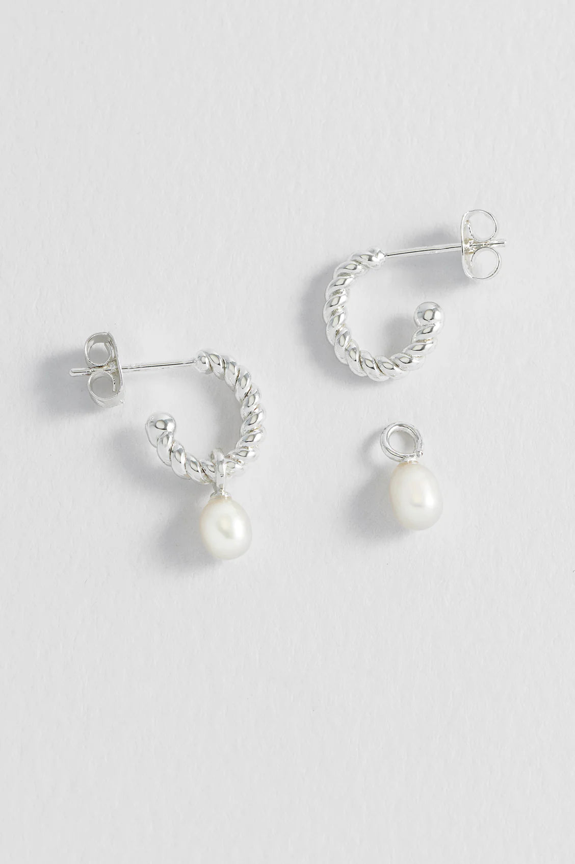 Estella Bartlett - Pearl Drop And Twist Hoop Earrings - Silver