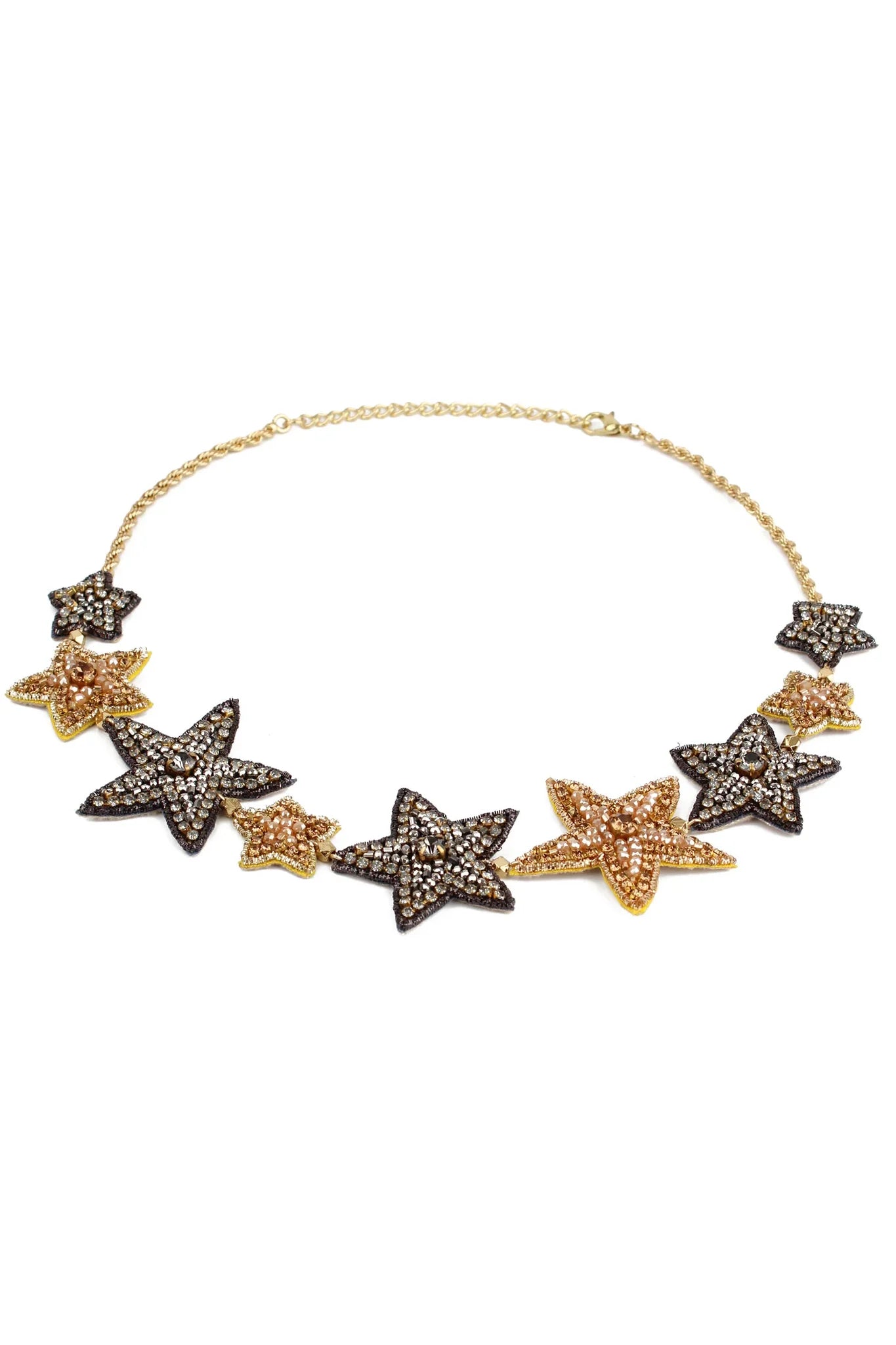 Gold and Silver Beaded Star Necklace