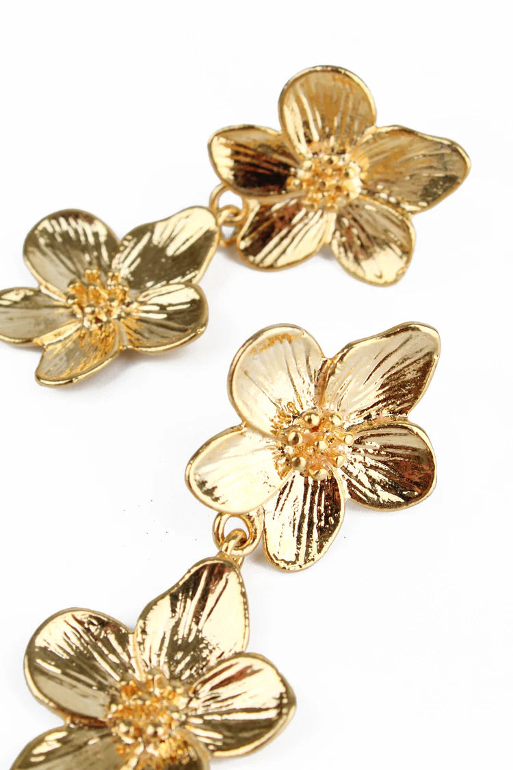 Gold Flower Double Earrings