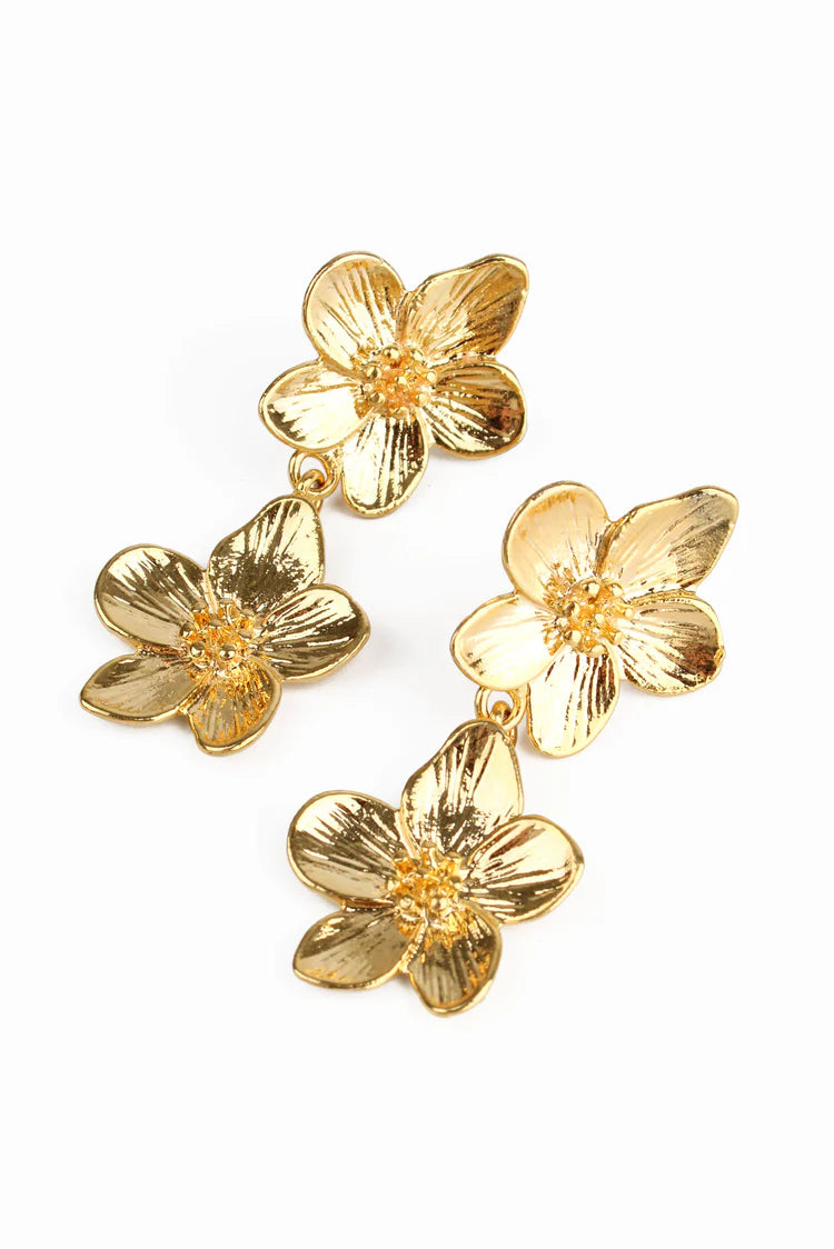 Gold Flower Double Earrings