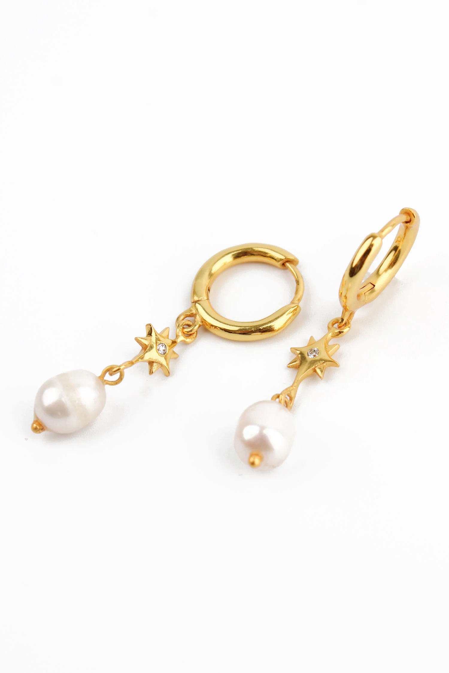 Gold Star & Pearl Drop Earrings