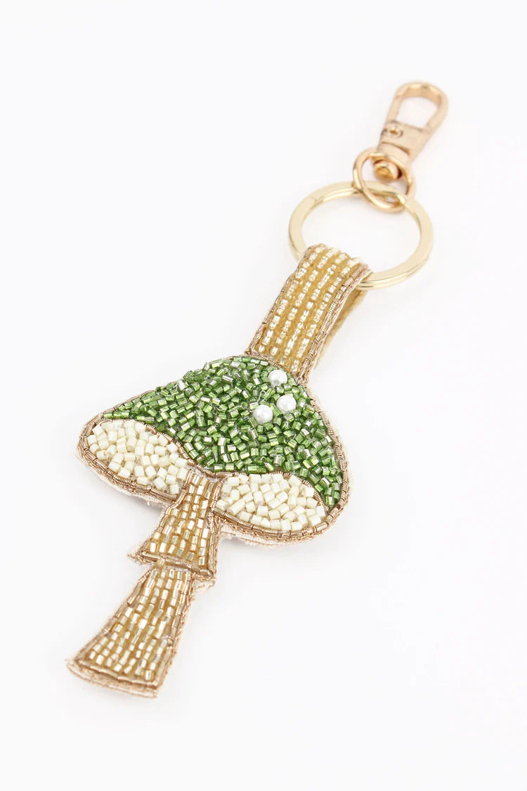 Green Mushroom Beaded Keyring