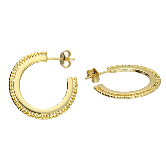 Flat Bead Edge Stud Hoop Gold Plated