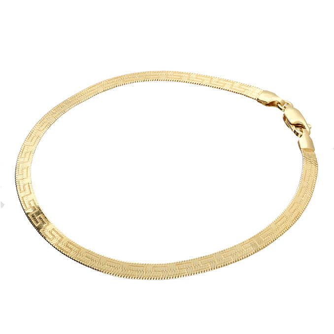 Diamond Cut Greek Key Herringbone Gold Plated Bracelet