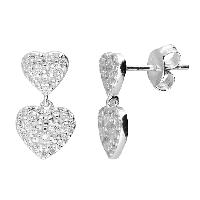 Sterling Silver CZ Drop Heart Earring