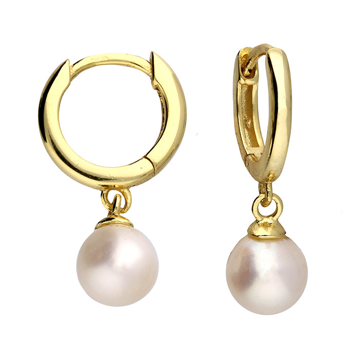 Fresh Water Pearl Huggie Hoop Earrings - Gold