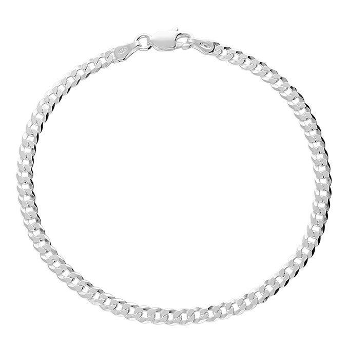 Flat Curb Sterling Silver Bracelet - Silver