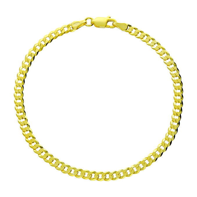 Flat Curb Sterling Silver Bracelet - Gold