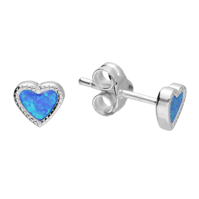 Sterling Silver Opal Heart Stud Earring