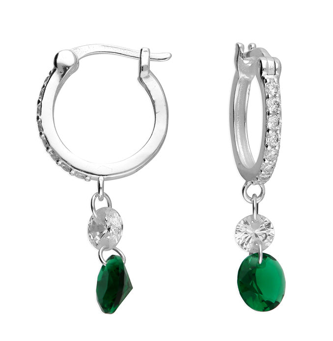 Green CZ Charm Creole Earring