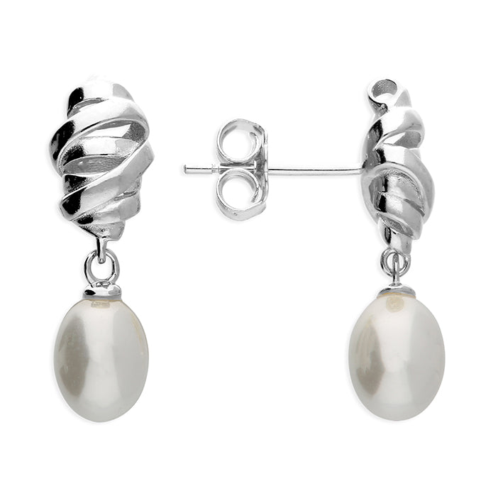 Silver Twist Pearl Earring