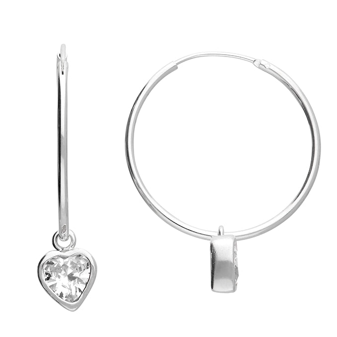 Hoop Earring with CZ Heart Charm