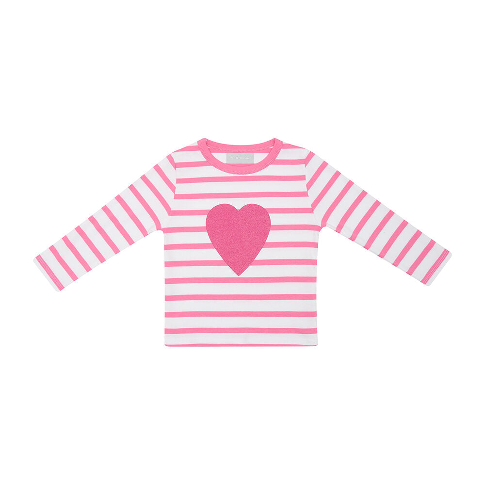 Hot Pink and White Heart Top - Age 5-6