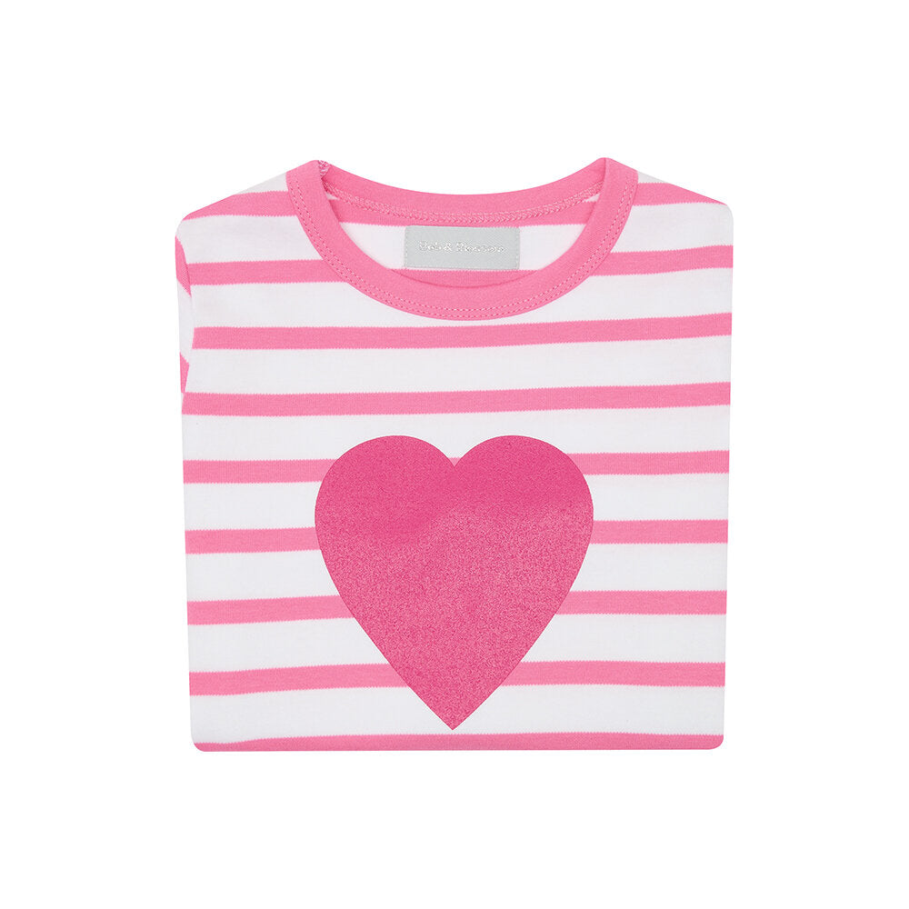 Hot Pink and White Heart Top - Age 3-4