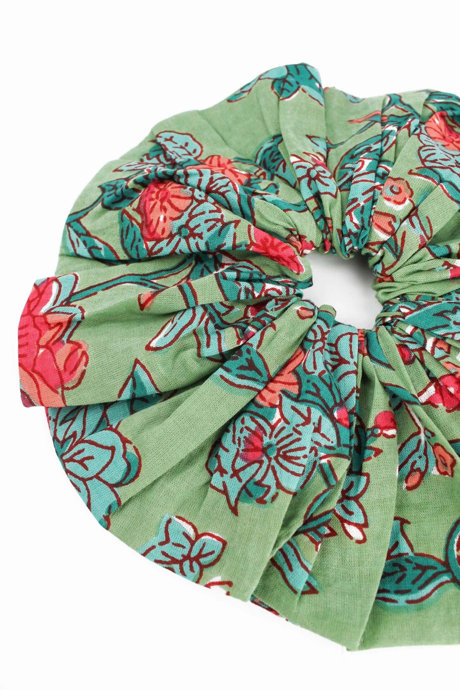 Mint Green and Red Floral Scrunchie