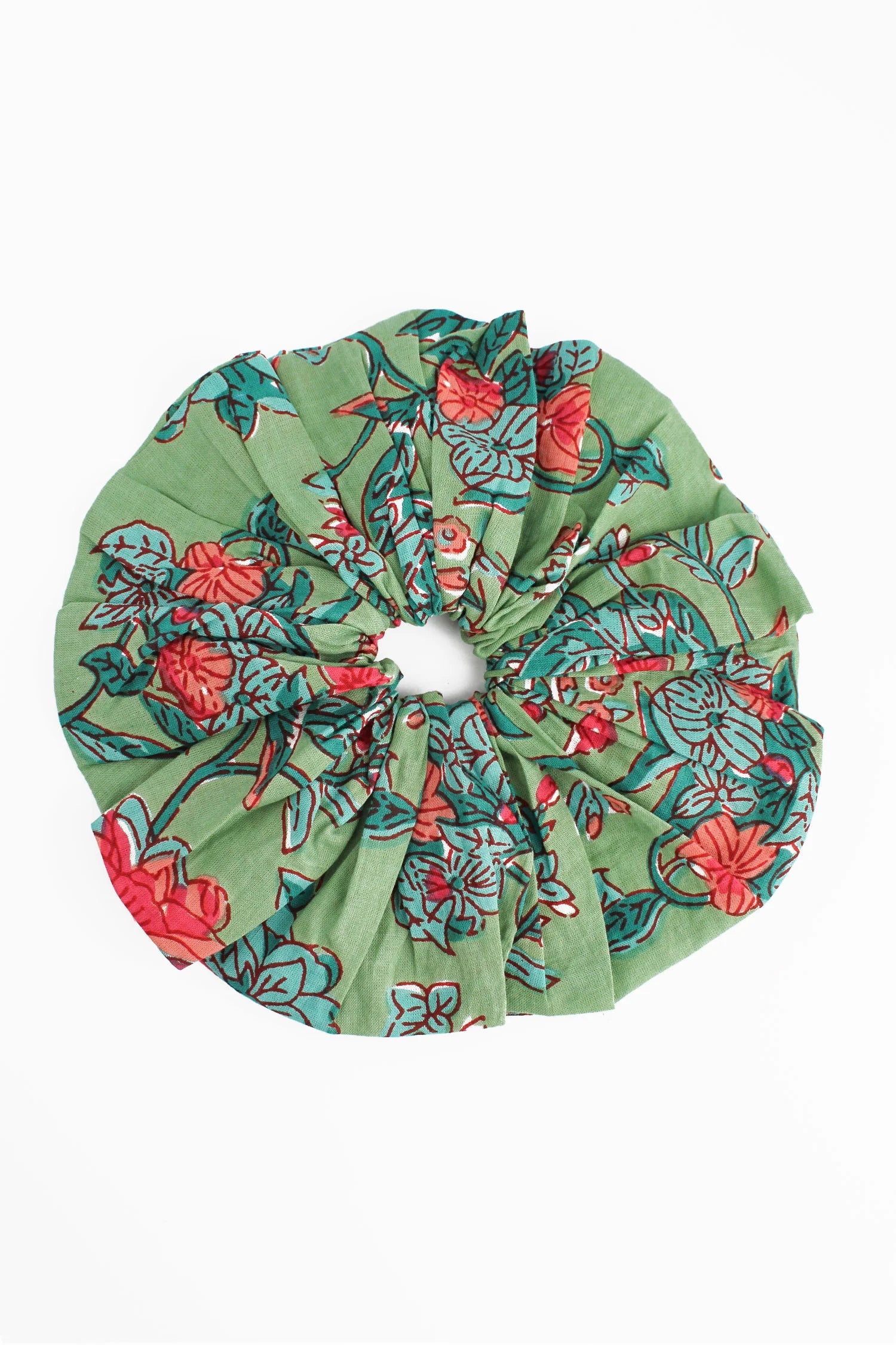 Mint Green and Red Floral Scrunchie