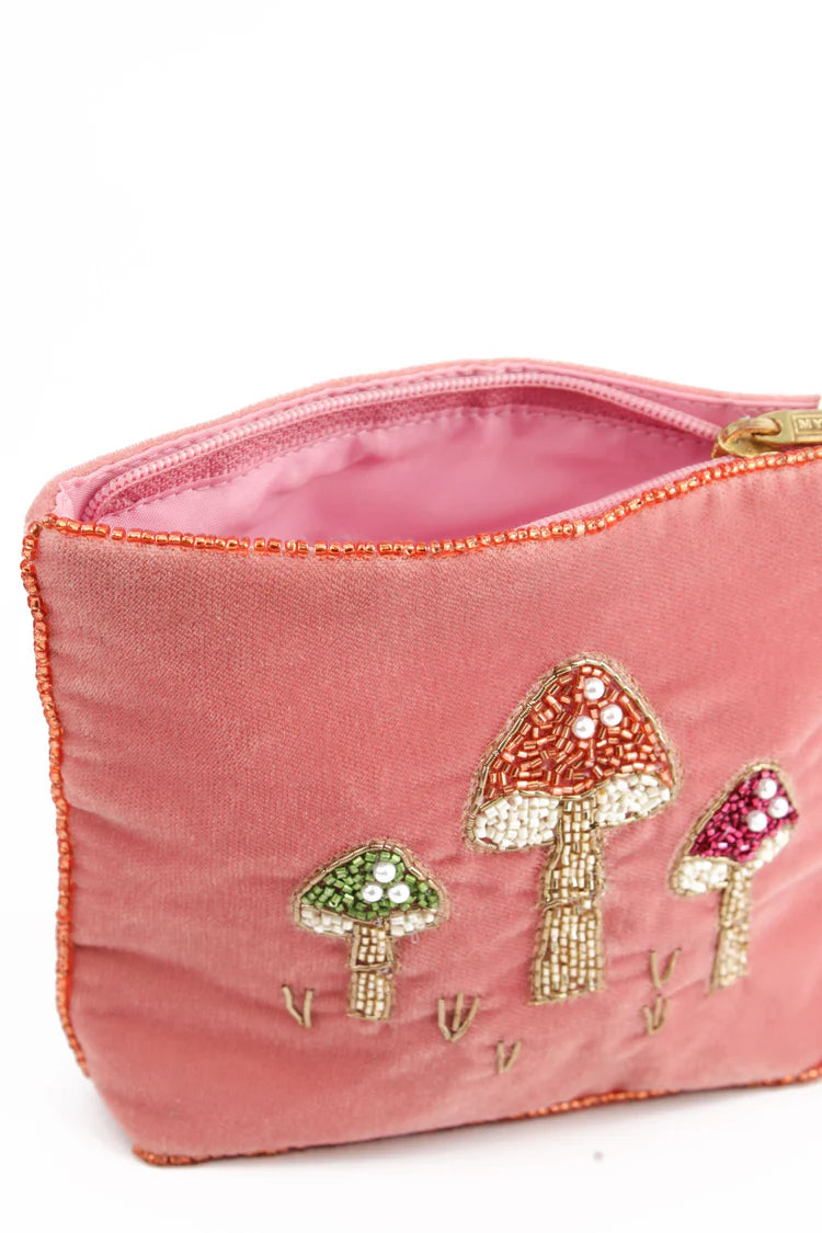 Pink Velvet Mushroom Small Pouch