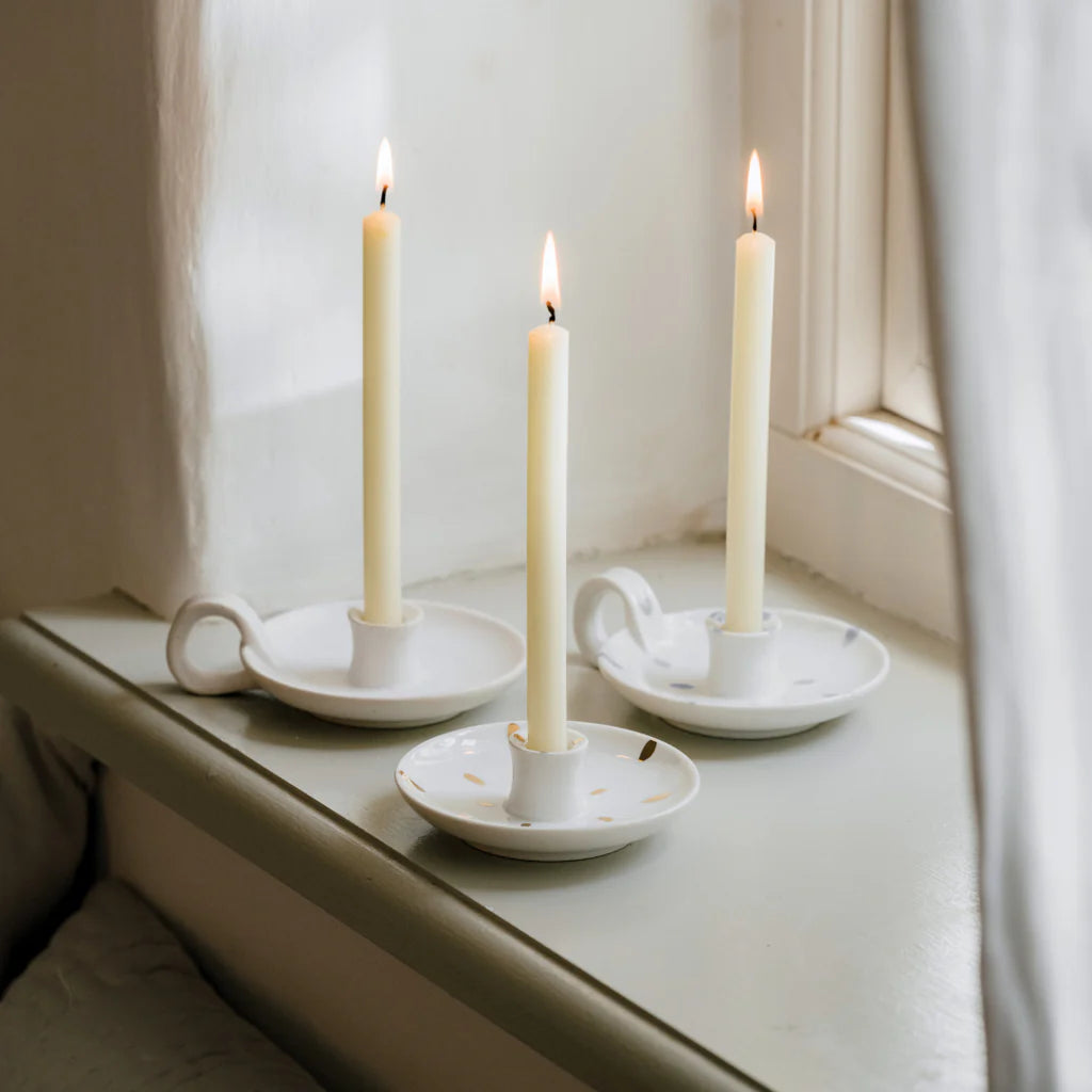 St Eval - White Speckle Candle Holder