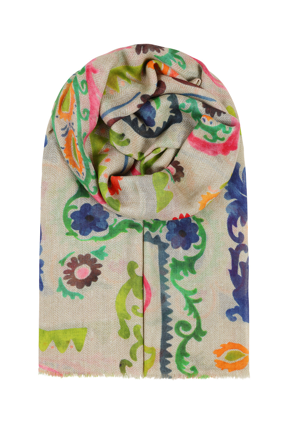 Paisley Print Scarf - Wool & Silk