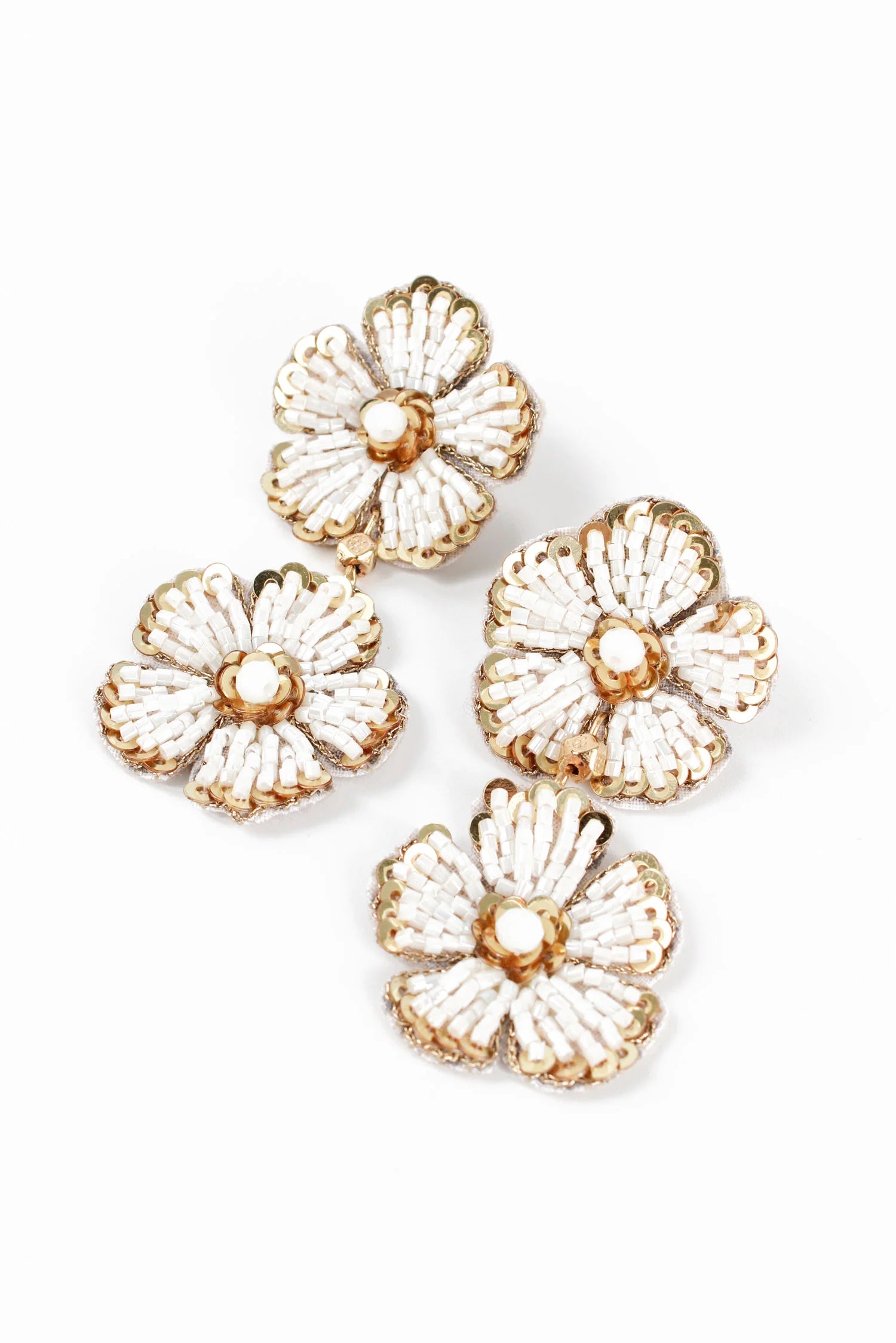 Pearl & Gold Floral Double Drop Earrings