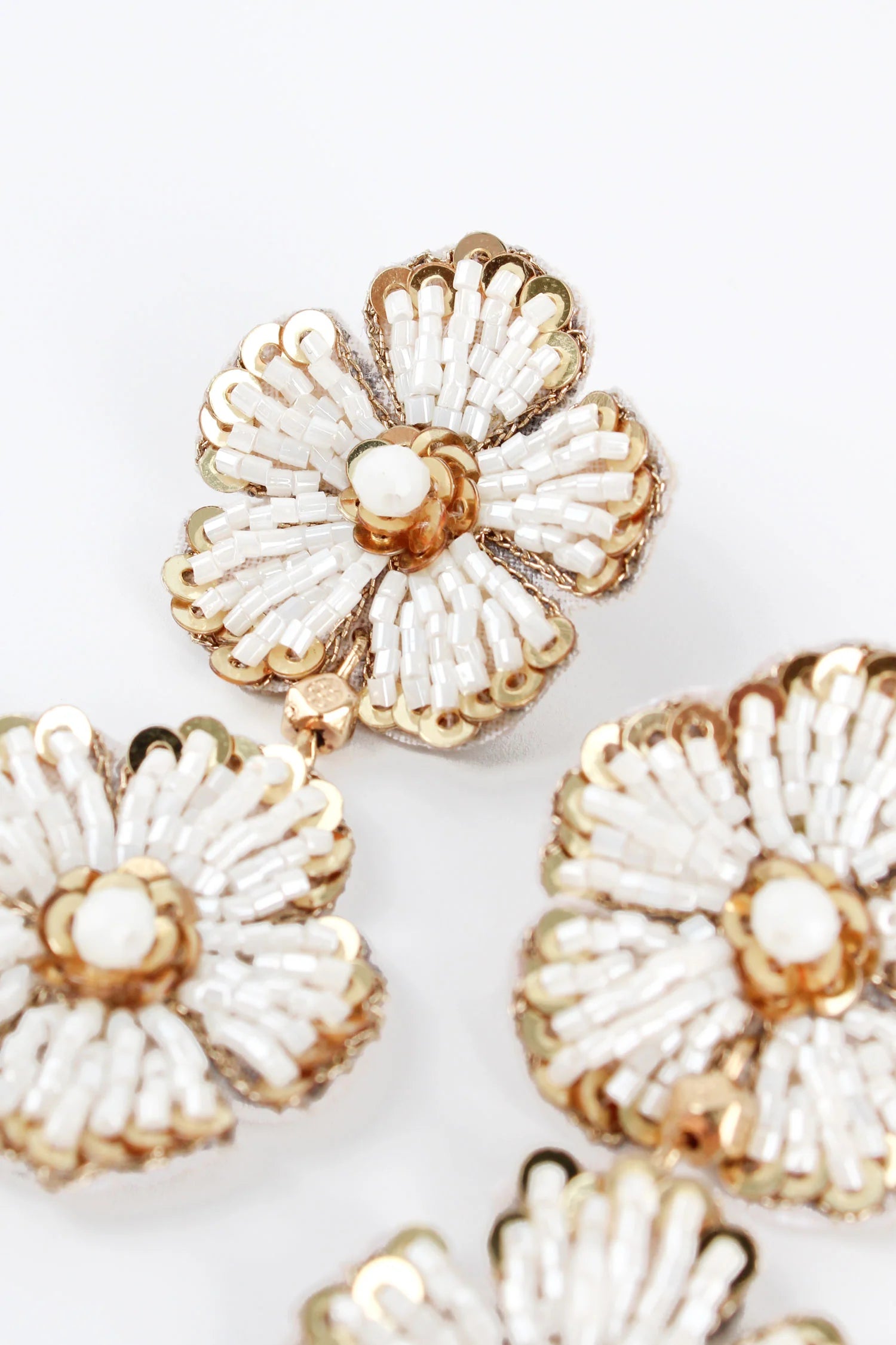 Pearl & Gold Floral Double Drop Earrings