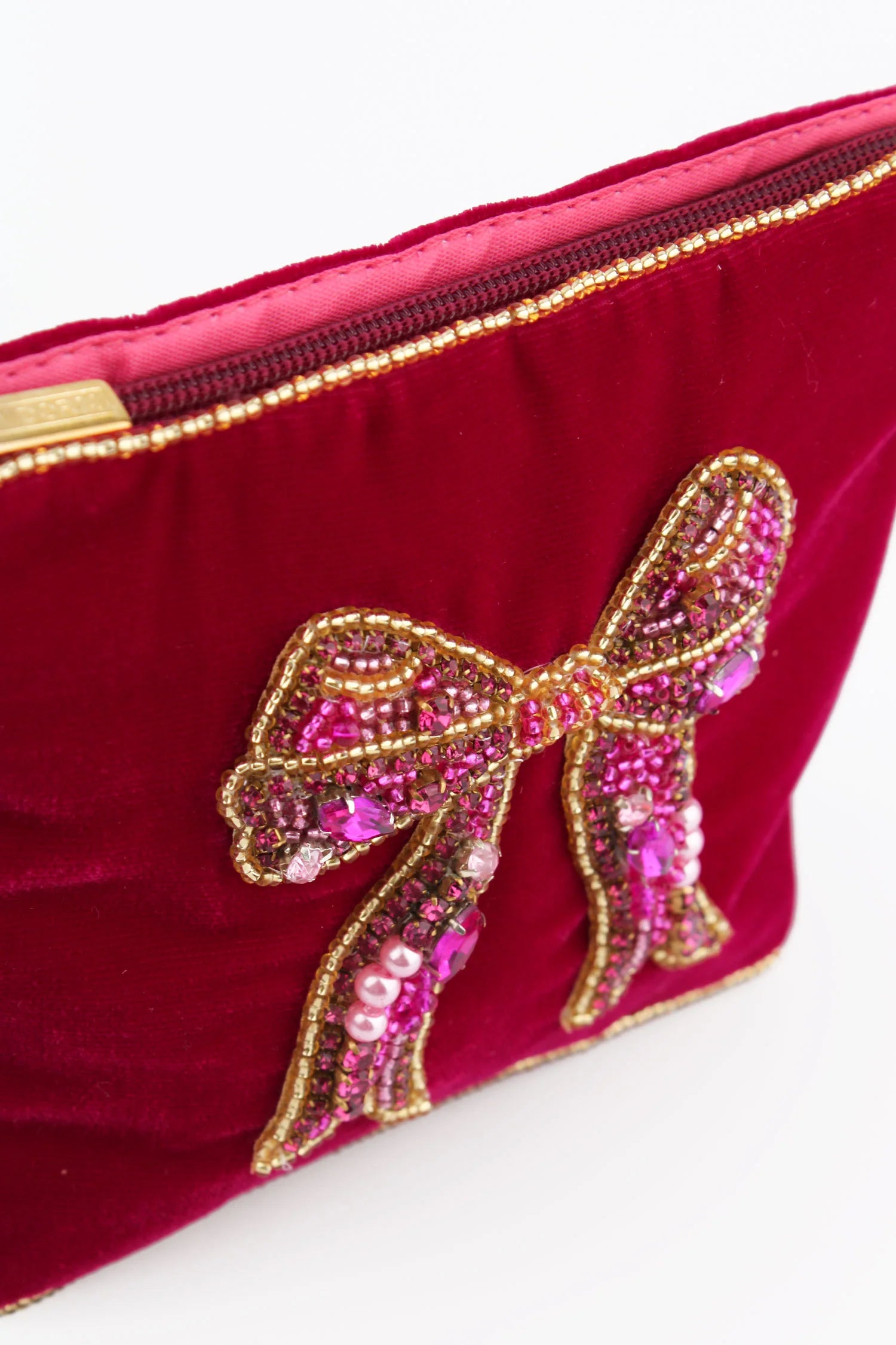 Pink Velvet Bow Small Pouch