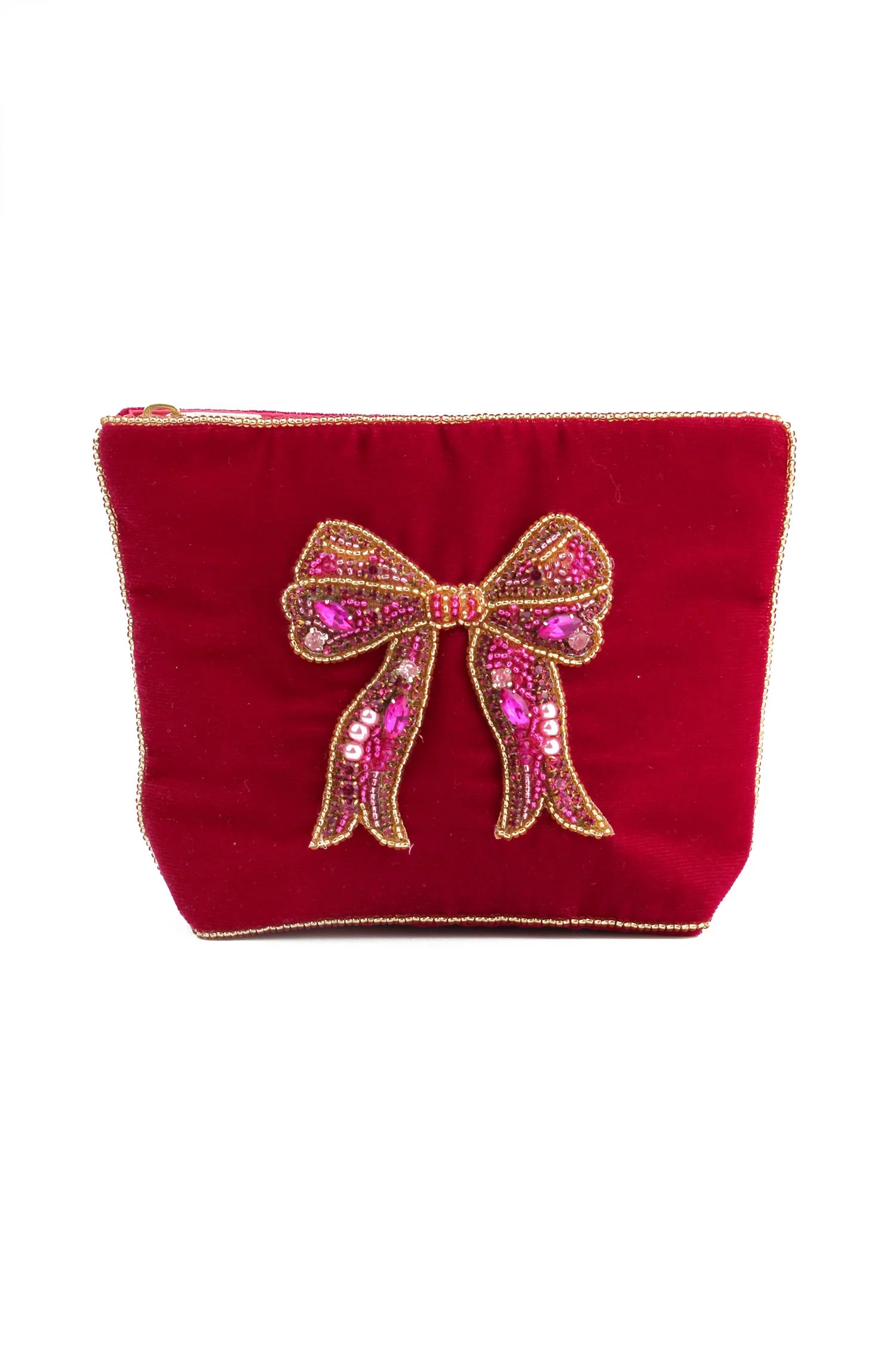 Pink Velvet Bow Small Pouch