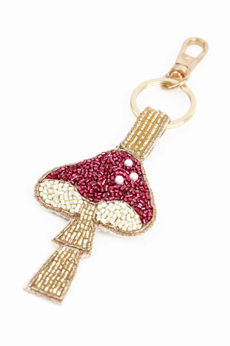 Pink Mushroom Beaded Keyring