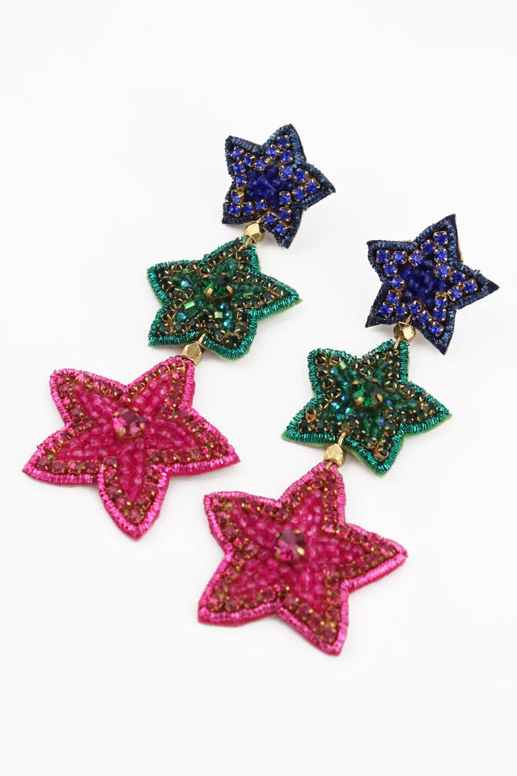 Rainbow 3 Star Beaded Earrings