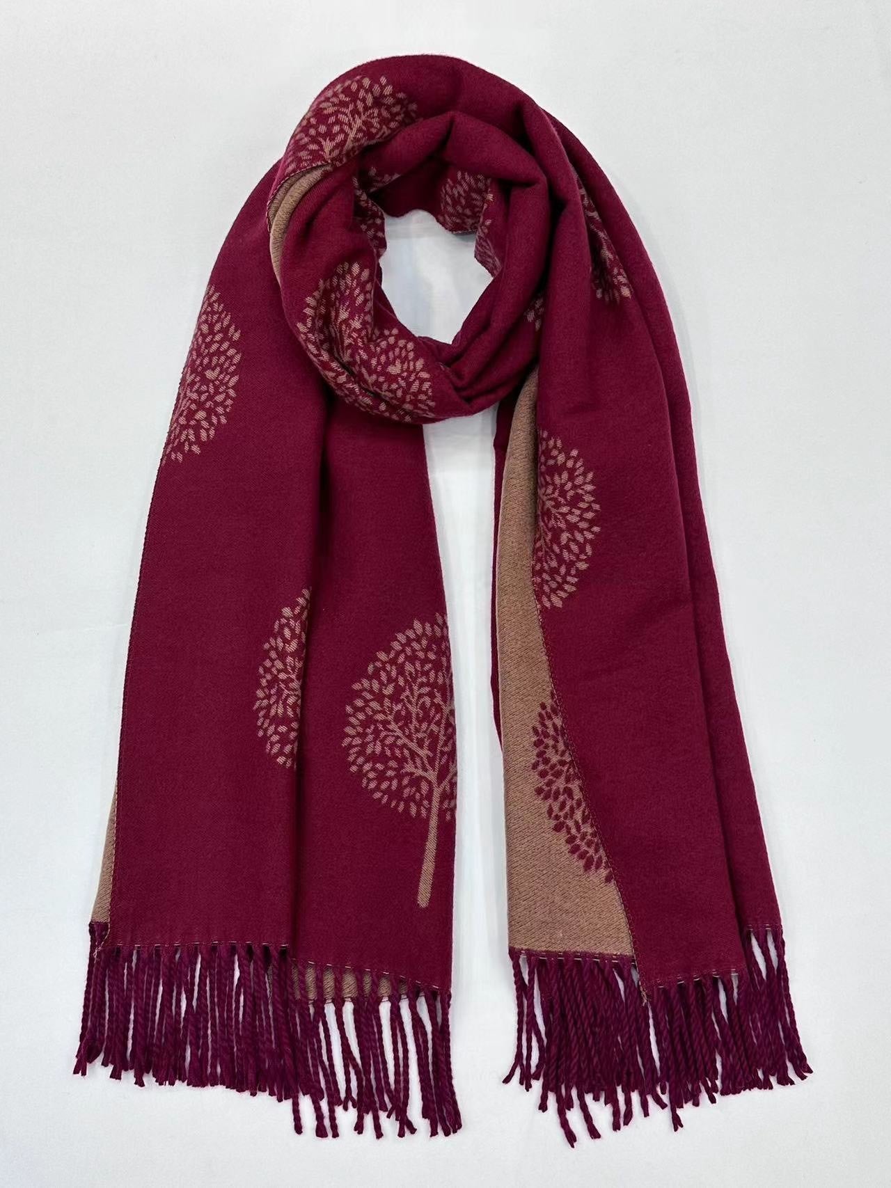 Tree of Life Scarf - Maroon Red