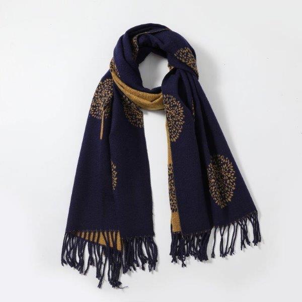 Reversible Tree of Life Scarf - Navy Mustard