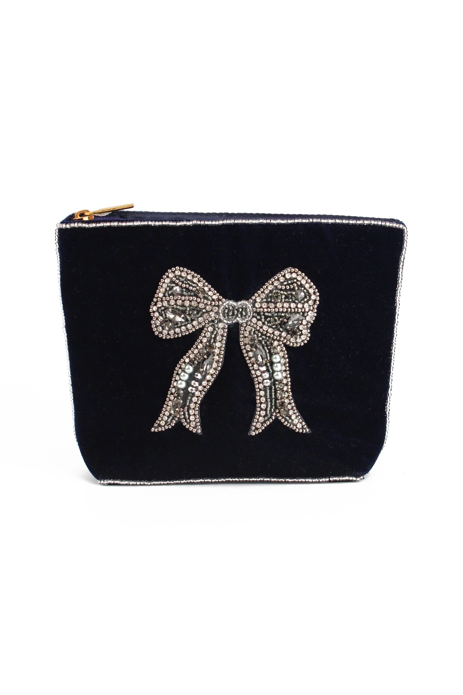 Velvet Silver Bow Small Pouch