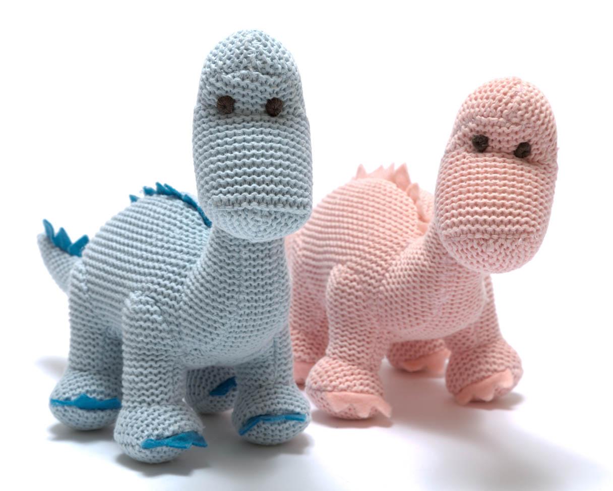 Knitted Organic Diplodocus Rattle - Pink