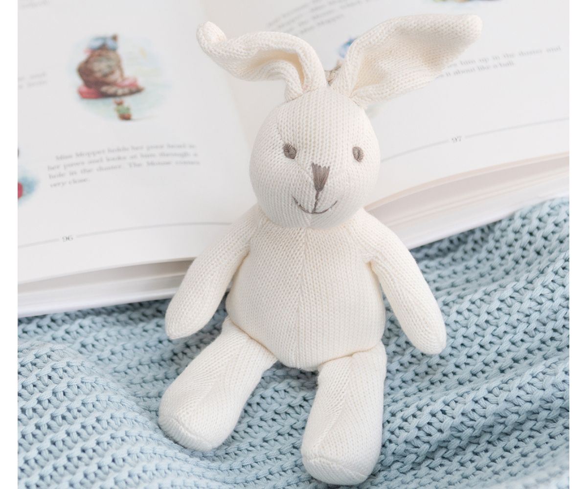 Knitted Organic Bunny Rattle - White