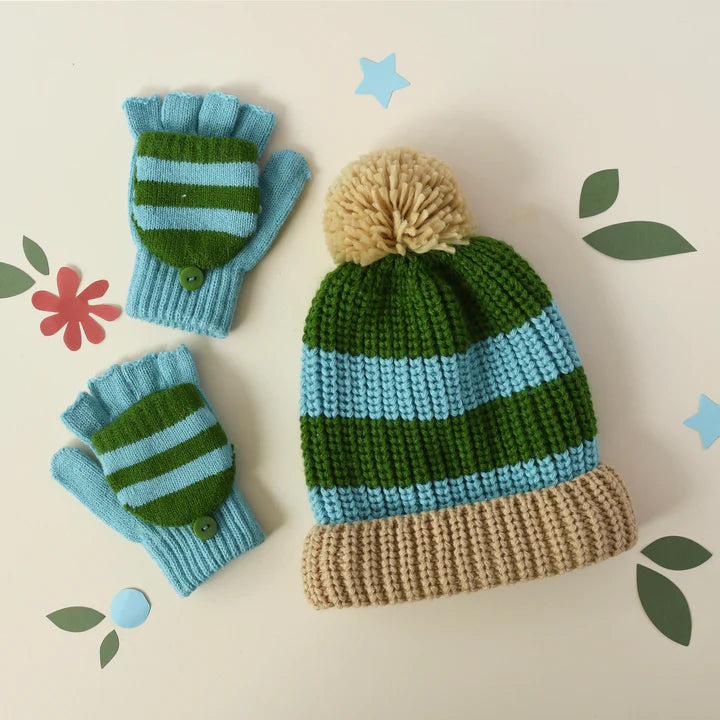 Rockahula - Green Striped Gloves 3-6 Yea